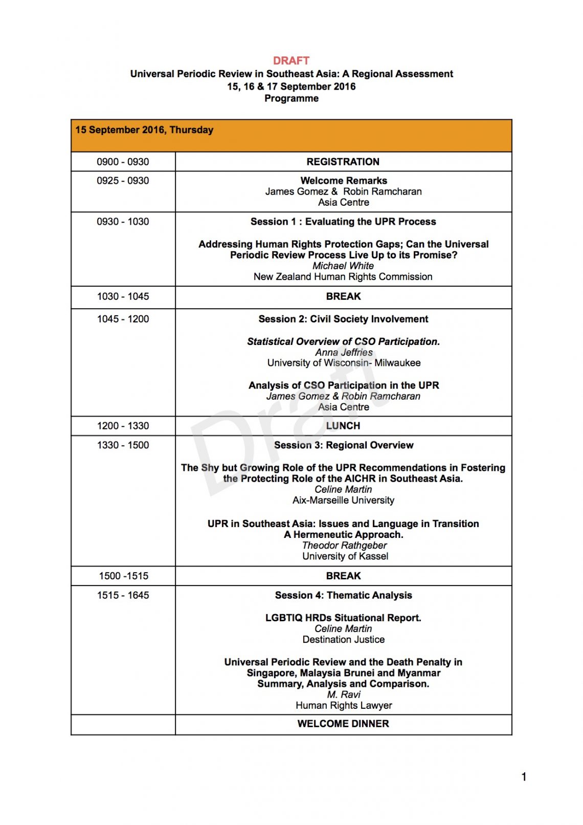 Draft Programme